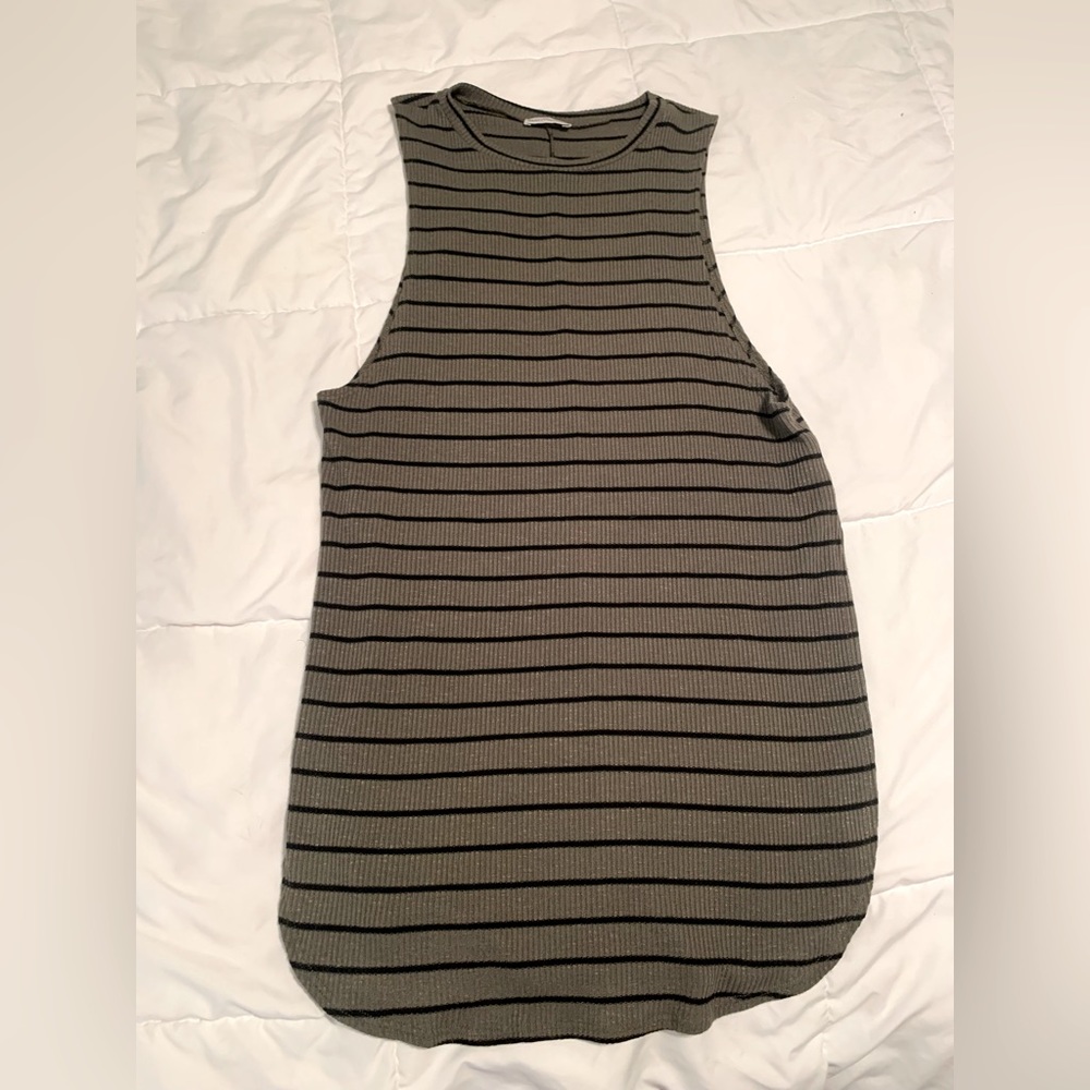 Stripped waffle knit tunic tank